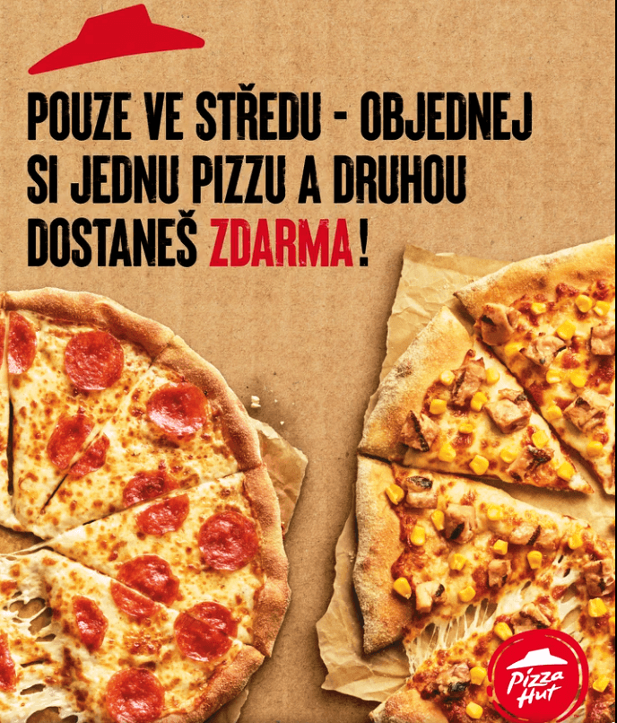 Pizza Hut - akce 1+1 zdarma na pizzy